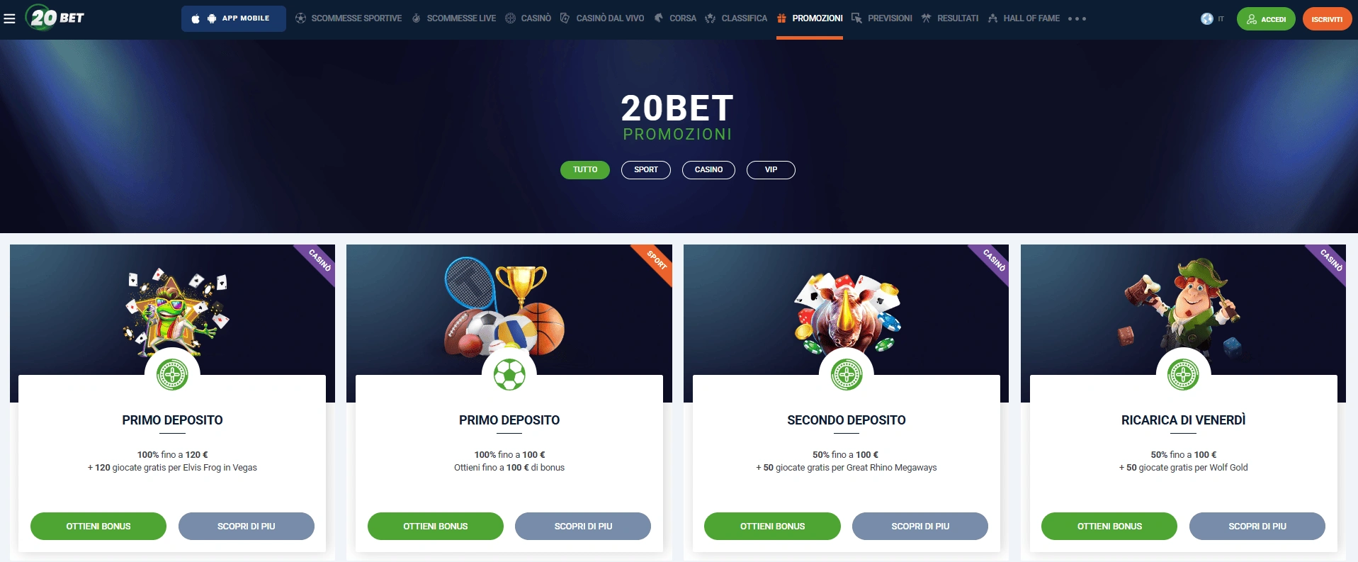 Bonus di benvenuto e promozioni di 20bet app
